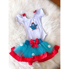 Kit Conjunto Body + Saia Tutu Temático Galinha Pintadinha Mesversário Aniversário Luxo Bebê Menina