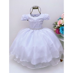 Vestido Infantil de Festa Branco Batizado Daminha de Honra Casamento Luxo