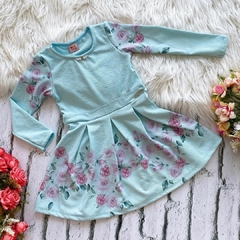 Vestido Infantil Manga Comprida Azul Tiffany