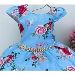 Vestido Infantil de Festa Azul Floral Luxo - comprar online