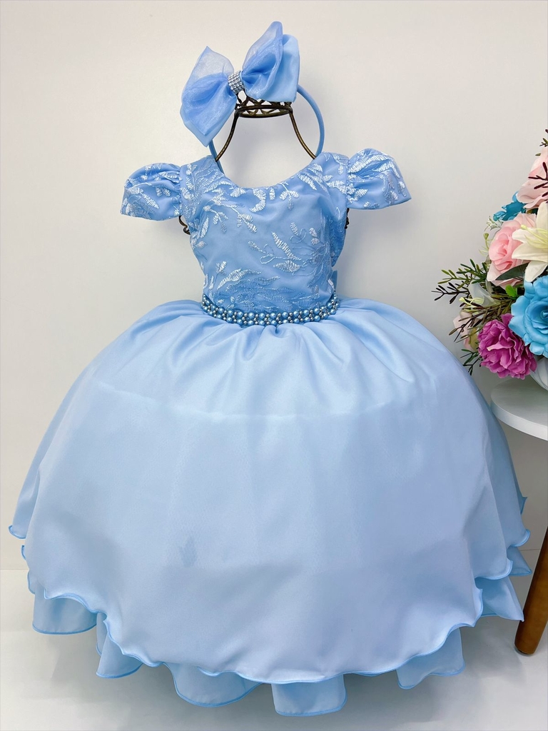 Vestido Infantil Azul Cinderela , Frozen Luxo - Menina bonita 1/2/3 Anos -  Perollas Kids