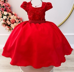 Vestido Infantil de Festa Vermelho Luxo Princesa Natal