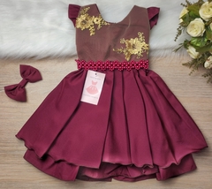 Vestido Infantil de Festa Bordô Marsala Luxo