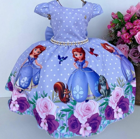 Vestido Infantil Princesa Sofia Sophia Lilás Poá Temático em