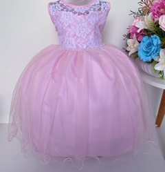 Vestido Infantil de Festa Rosa com Branco Luxo