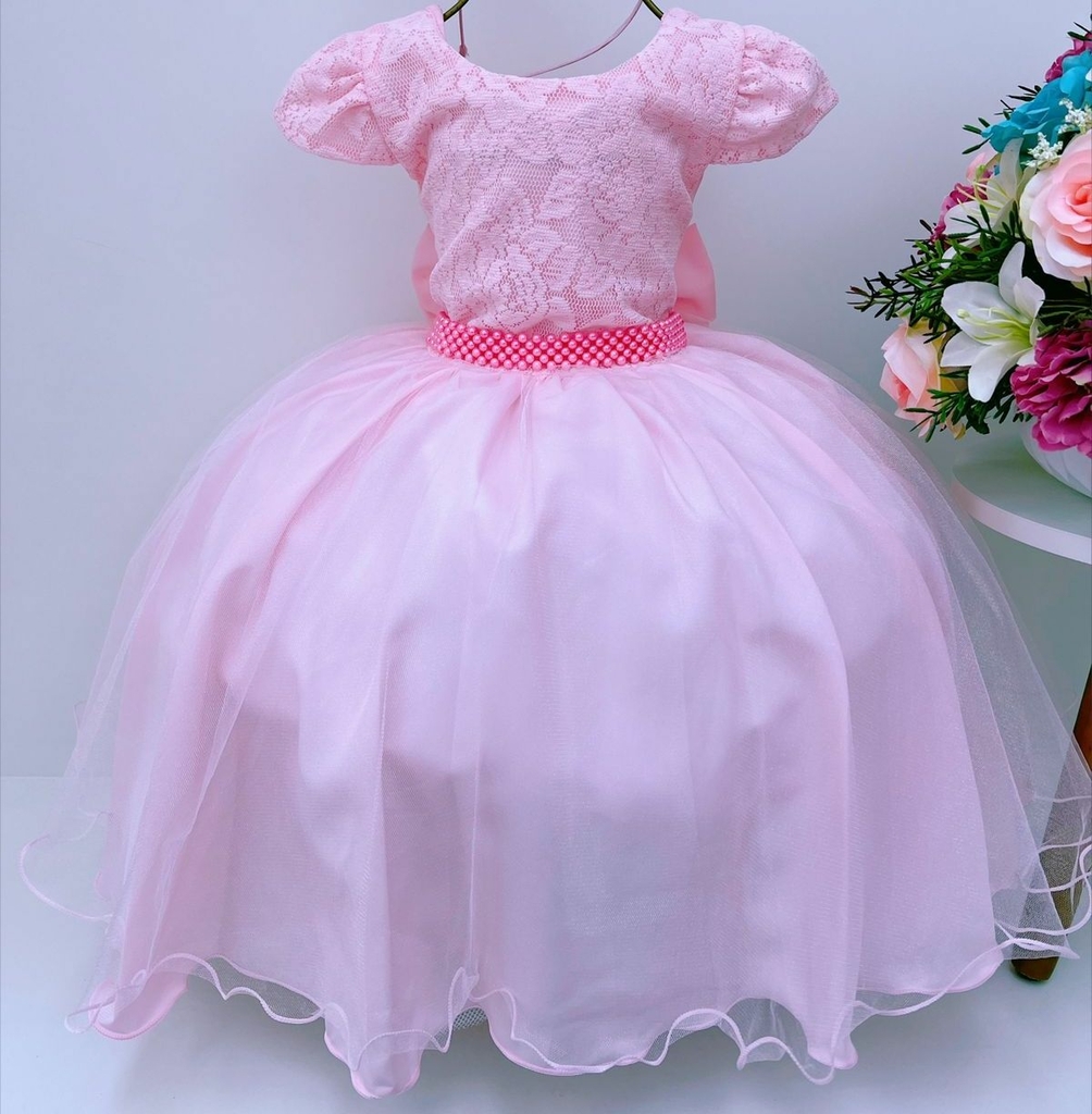 promoção vestido bebê festa vestido infantil luxo rosa laço gigante  princesa 1 e 2 anos