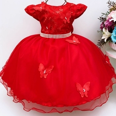 Vestido Infantil de Festa Vermelho com Borboletas