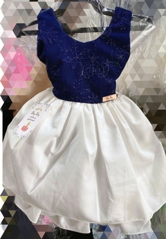 Vestido Infantil Azul Marinho com Off White