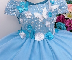 Vestido Infantil Azul Jardim Encantado Borboletas - comprar online