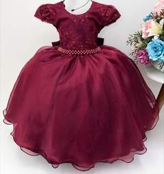 Vestido Infantil de Festa Bordô Marsala Luxo