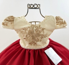 Vestido Infantil Vermelho com Off White e Dourado - comprar online