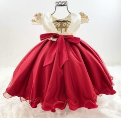 Vestido Infantil Vermelho com Off White e Dourado na internet