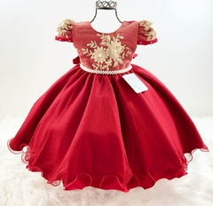 Vestido Infantil Vermelho com Dourado Luxo Natal