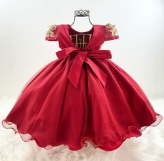 Vestido Infantil Vermelho com Dourado Luxo Natal na internet