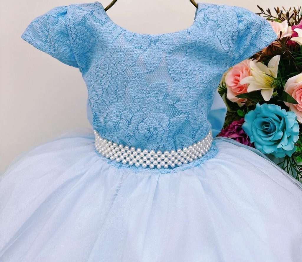 Vestido Infantil Frozen e Cinderela Com Renda Cinto Pérolas