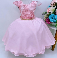 Vestido Infantil de Festa Rosa Luxo Princesa