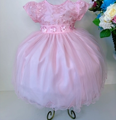 Vestido fashion de batizado rosa bebe