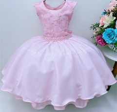 Vestido Infantil de Festa Rosa Luxo Princesa Batizado Daminha