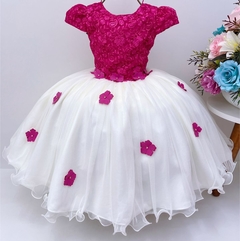 Vestido Infantil de Festa Rosa Pink com Off White