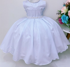 Vestido Infantil de Festa Branco Batizado Batismo Daminha de Honra