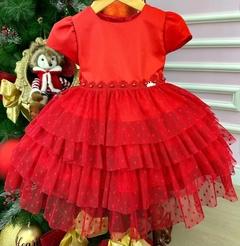 Vestido Infantil de Festa Vermelho Luxo Princesa Natal