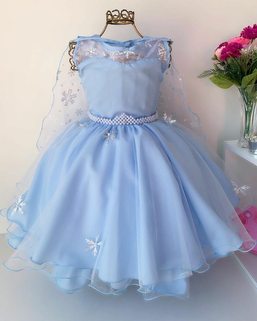 Vestido Infantil Tema Frozen Azul Luxo Aniversário - Pingo de Gente Baby  Kids