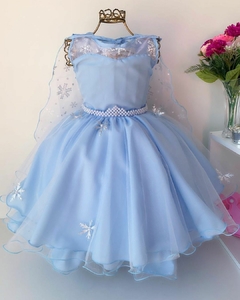 Vestido Infantil Azul Frozen com Capa Luxo - Fashion Baby Vestidos Infantis