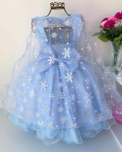 Imagem do Vestido Infantil Azul Frozen com Capa Luxo