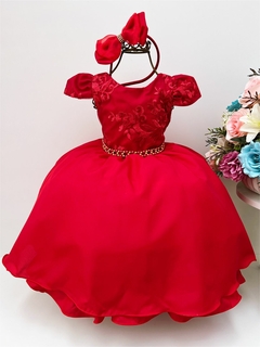 Vestido Infantil de Festa Vermelho Luxo Princesa