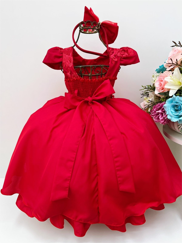 Vestido Infantil Princesa Jardim Encantado Vermelho Luxo