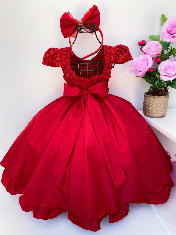 Vestido Infantil de Festa Luxo Vermelho Natal