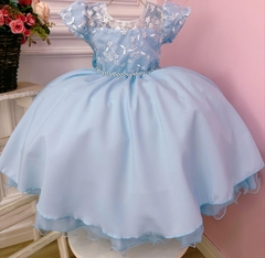 Vestido Infantil de Festa Azul Luxo Princesa