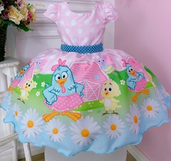 Vestido Infantil de Festa Temático Galinha Pintadinha