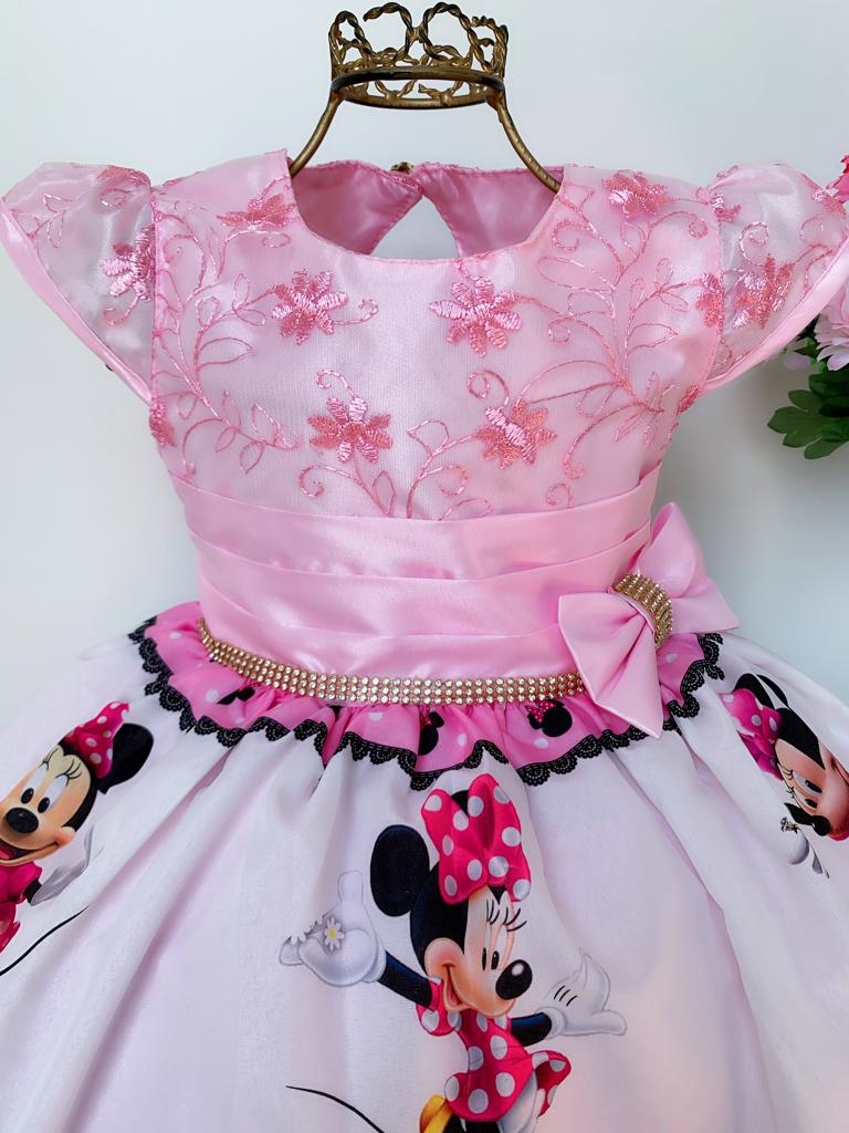 Vestido Infantil Princesa Tematico Minnie Rosa - Roupa Infantil