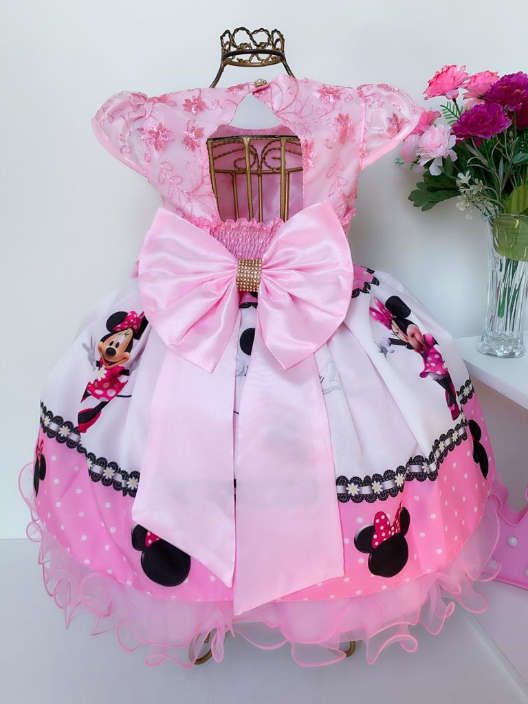 Vestido de Renda Bebê Princesa Babados Lacinhos no Ombro