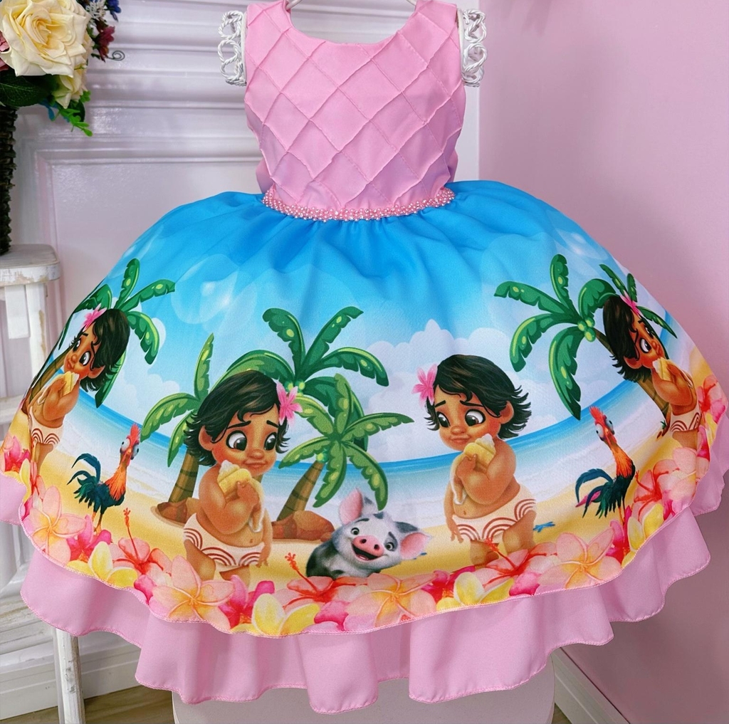 Vestido Temático Moana Bebê E 1 ano - PopKids Store Moda Infantil