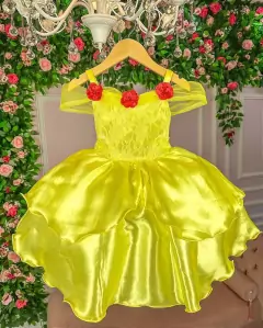 Vestido Fantasia Infantil de Festa Temático Bela e a Fera