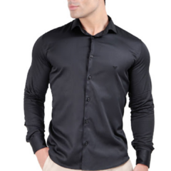 CAMIZA SLIM FIT ALGODAO EGIPCIO PRETA FIO 80