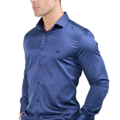 CAMIZA SLIM FIT ALGODAO EGIPCIO MARINHO FIO 80