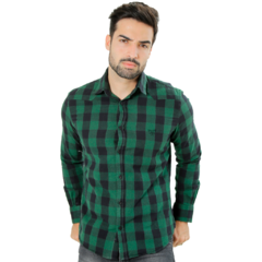 CAMISA SOCIAL MASCULINA ML SLIM FIT XADREZ VERDE OLIVA/PRETO