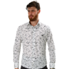 CAMISA SOCIAL MASCULINA ML SLIM FIT ESTAMPADA FLORAL BRANCO