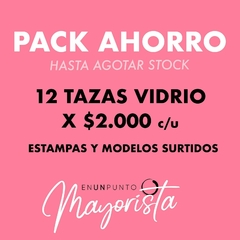 PACK X12 TAZAS VIDRIO estampas surtidas