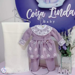 Saída de Maternidade Vestido Primavera 4 Peças - Lilás