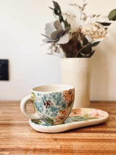 Combo taza + bandejita | Flores celeste