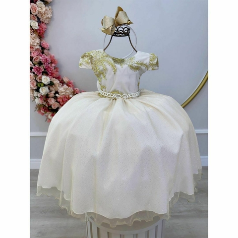 Vestido Infantil Azul C/ Renda Cinto Pérolas Strass Princesa