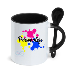 Caneca Cerâmica com Colher - Personalizada - E19 Festas e Personalizados