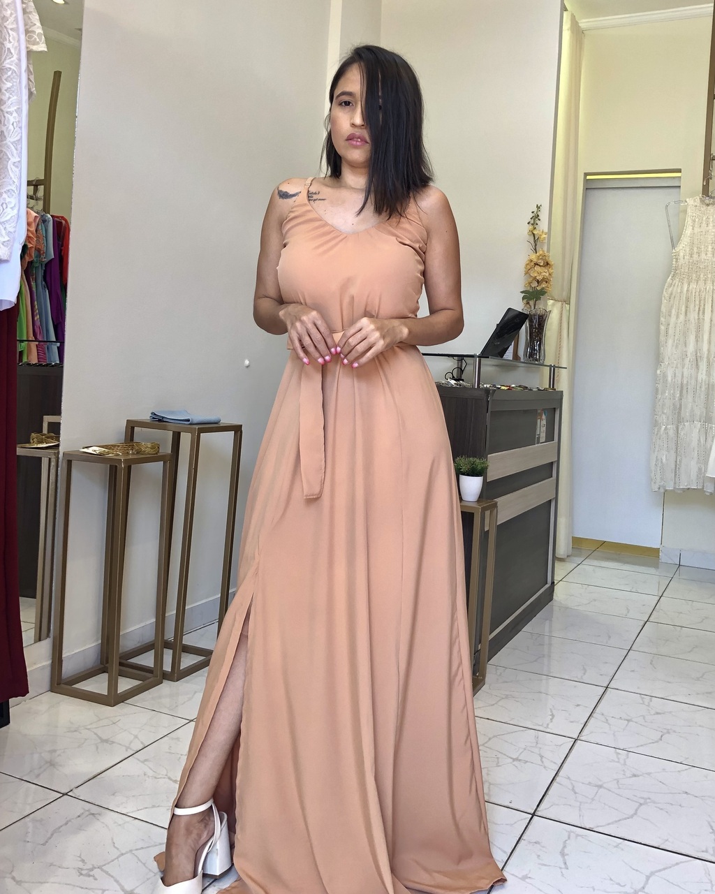 Nude sales rose vestido