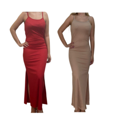 KIT C/2 Vestidos Longo Canelado com Fenda - loja online