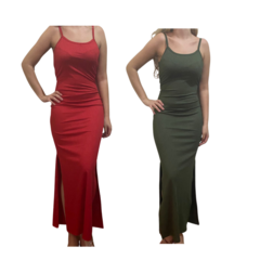 KIT C/2 Vestidos Longo Canelado com Fenda - loja online