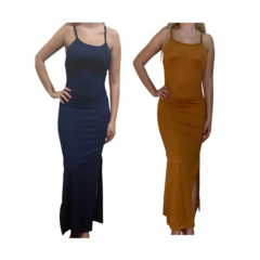 KIT C/2 Vestidos Longo Canelado com Fenda - loja online